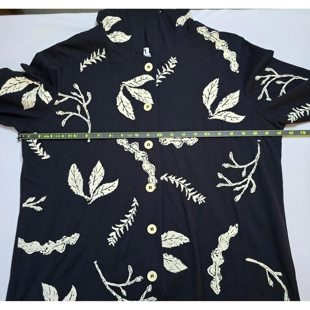 M. MAC Womens Black Cream Leaf Print Hooded Button Front Cardigan Size Large - Picture 4 of 6